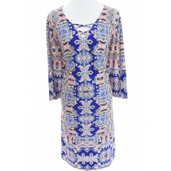 Wisp Blue Paisley Scarf Print Shift Dress SZ 6P - Picture 2 of 15